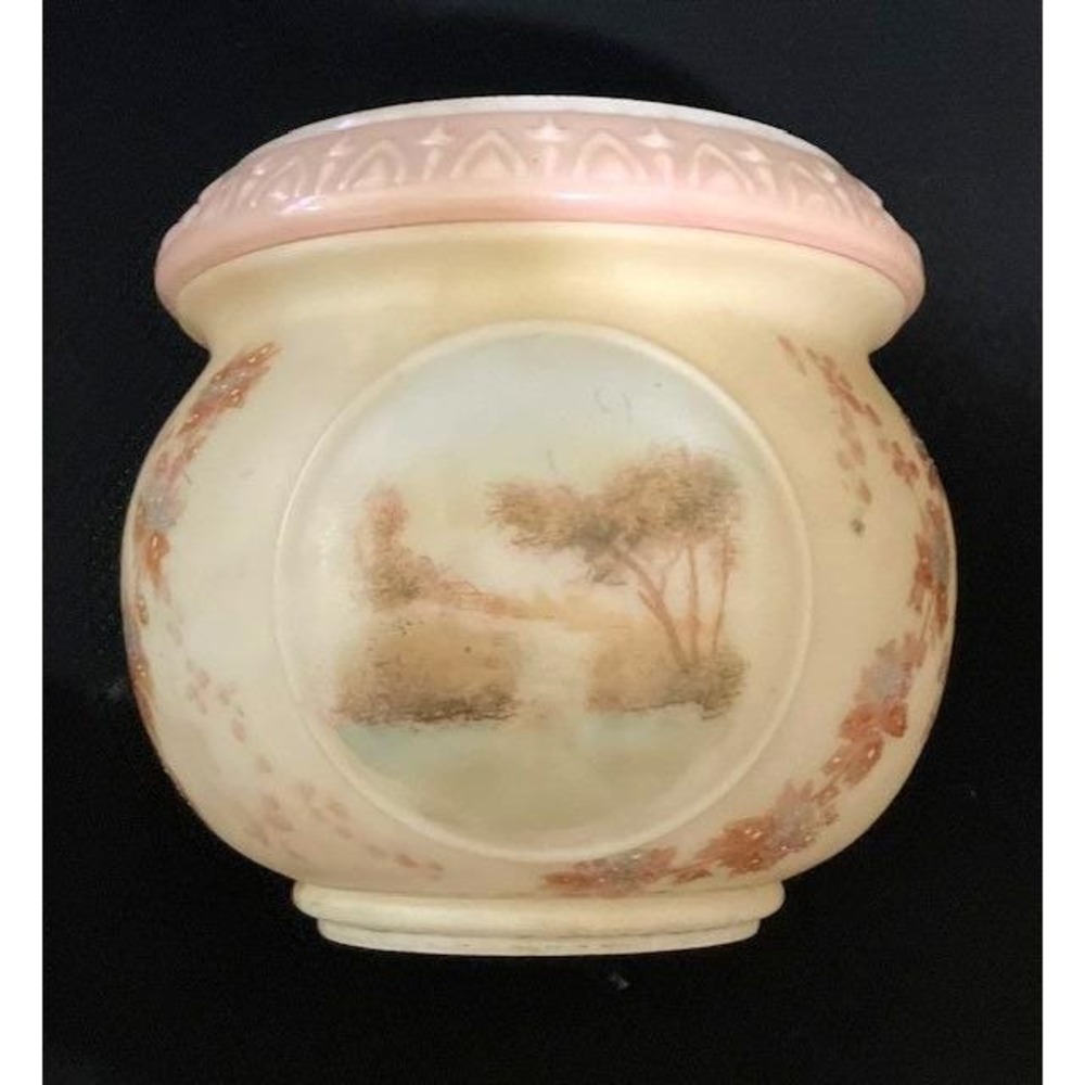 VTG Hand Painted Glass Lamp Shade Landscape Scene w Tree  Pink Yellow Cream Tone